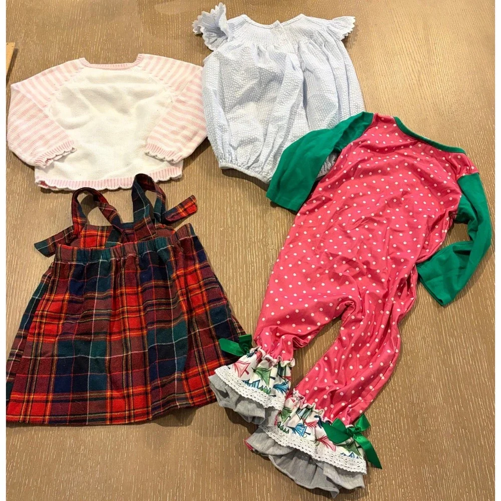 Baby Girls Boutique Clothing Lot 12-18M Stitchy Fish Christmas Plaid Smocked Set